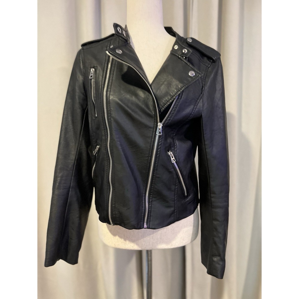 H+M Women's Faux Leather Black Biker Style Jacket Size 6